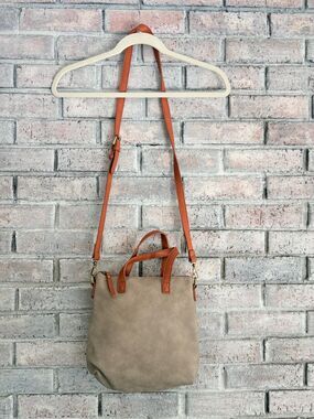 Antik Kraft Crossbody Tote Bag Gray w/ Brown Leather Straps